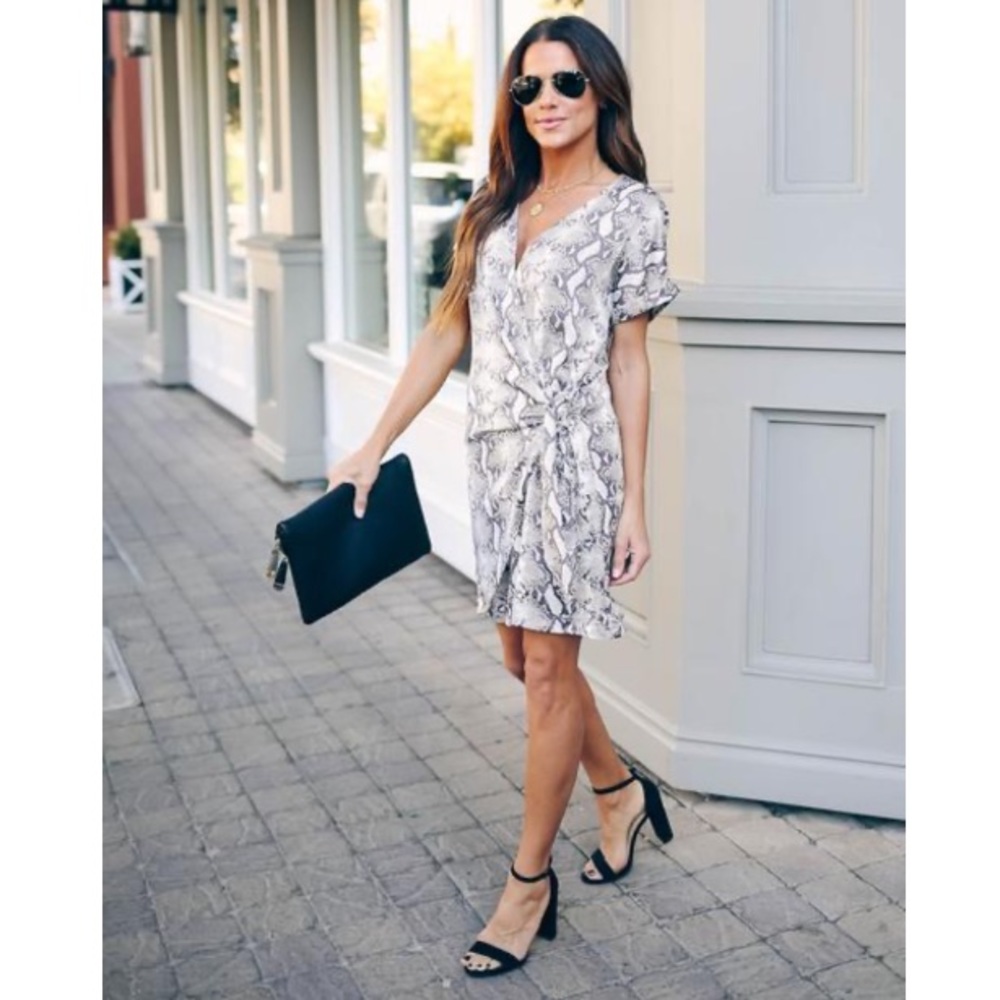 Vici Ximena Python Print Satin Wrap Short Sleeve … - image 4